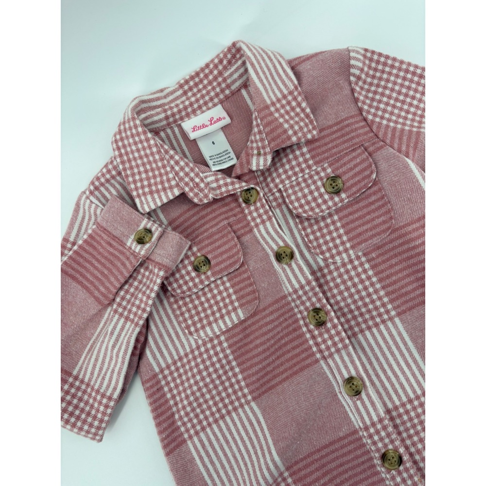 Little Lass‎ Kids Girls 6 Pink Plaid Shirt Jacket Button Front Flannel Shacket